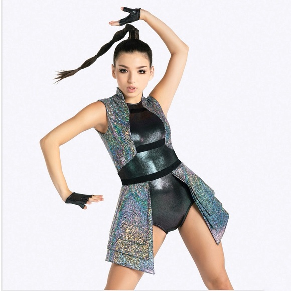 Revolution Dancewear Other - Revolution Dancewear No Excuses Costume LC/MC Black Foil Dot Leotard